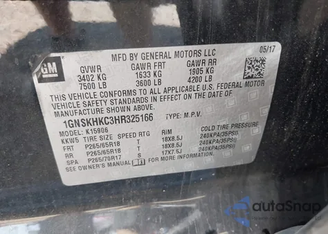 2017 Chevrolet Suburban Lt from USA, damaged, VIN 1GNSKHKC3HR325166